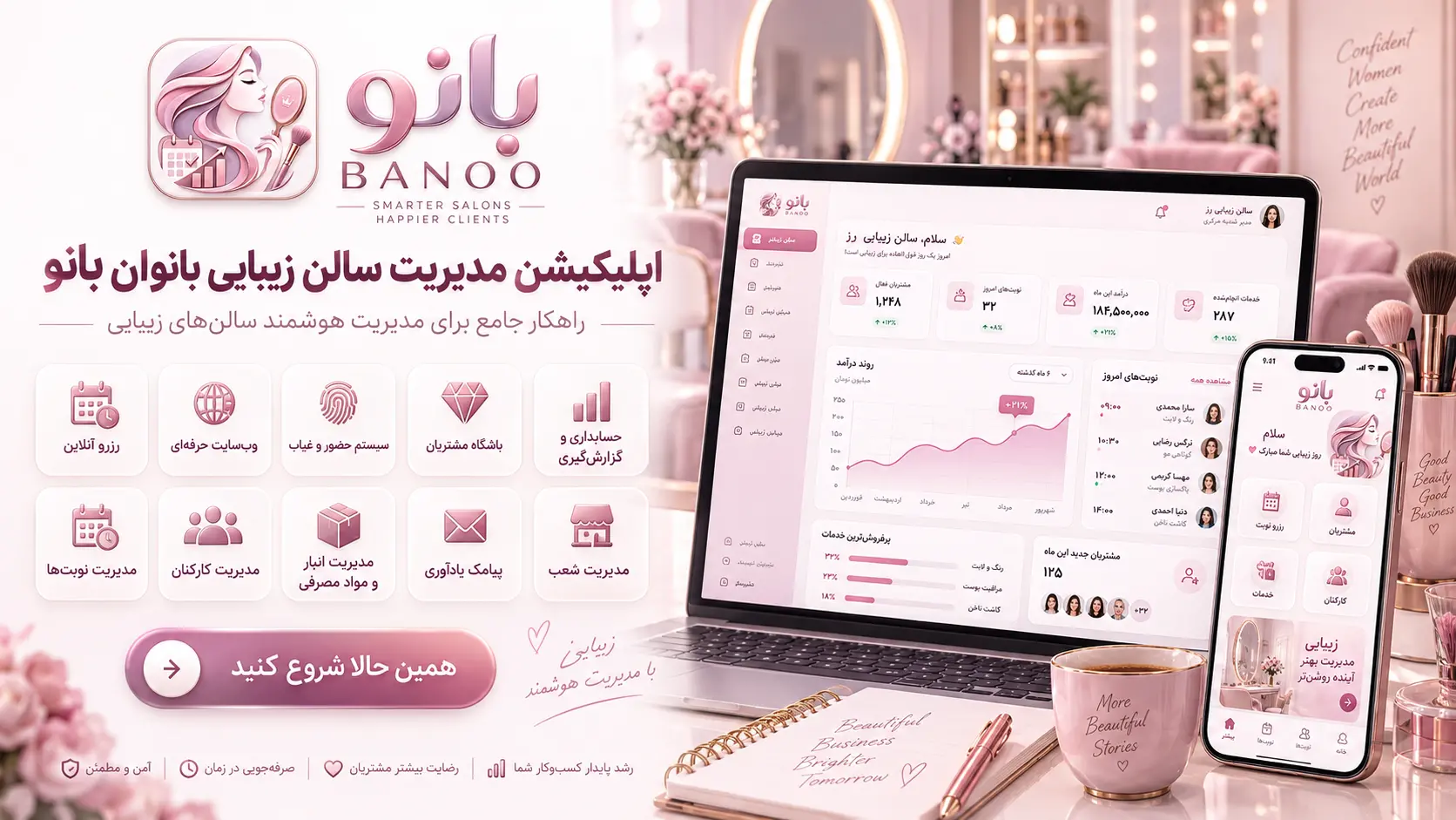 بنر معرفی کامل نرم افزار مدیریت و حسابداری سالن زیبایی بانو
